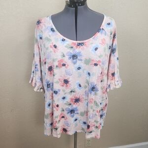 CATO Purple And Peach Floral Pullover Top 26/28W NWT (5559)